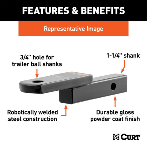 CURT Class 2 Ball Mount (1-1/4in. Shank; 3;500 lbs.; 1-1/4in. Drop; 6-3/4in. Long)