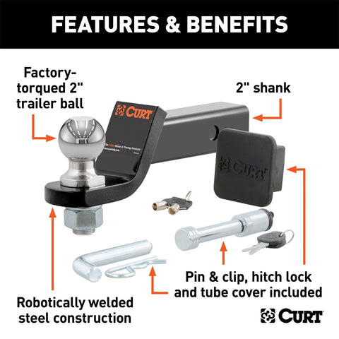 CURT Towing Starter Kit with 2in. Ball (2in. Shank; 7;500 lbs; 2in. Drop)