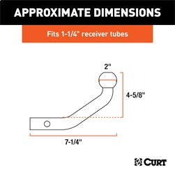 CURT Euro Mount (2in. Ball; 1-1/4in. Shank; 3;500 lbs.; 4-5/8in. High; 7-1/4in. Long)