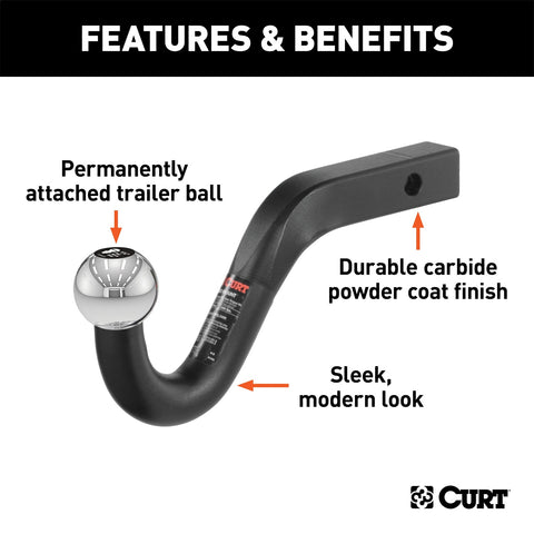 CURT Euro Mount (1-7/8in. Ball; 1-1/4in. Shank; 3;500 lbs.;-3/4in. High; 8-3/4in. Lon
