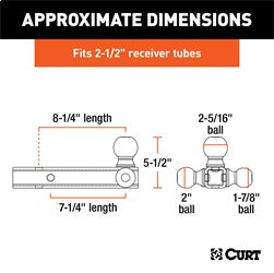 CURT Multi-Ball Mount (2-1/2in. Hollow Shank; 1-7/8in.; 2in./2-5/16in. Black Balls)