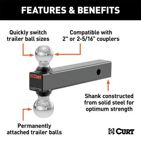 CURT Multi-Ball Mount (2in. Solid Shank; 2in./2-5/16in. Chrome Balls)