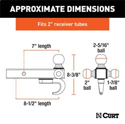 CURT Multi-Ball Mount with Hook (2in. Solid Shank; 1-7/8in.; 2in./2-5/16in. Chrome Ba
