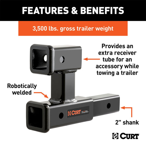CURT CURT 45792 Dual Receiver Trailer Hitch Ball Mount; 2-Inch; 3;500 lbs