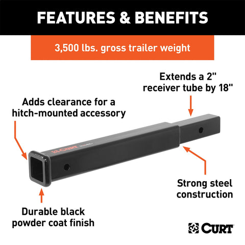 CURT CURT 45796 18-Inch Long Trailer Hitch Extension for 2-Inch Receiver; 3;500 lbs