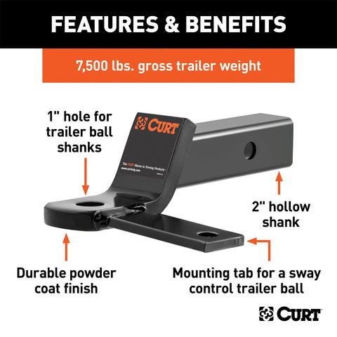 CURT Sway Tab Ball Mount (2in. Shank; 7;500 lbs.; 2in. Drop)