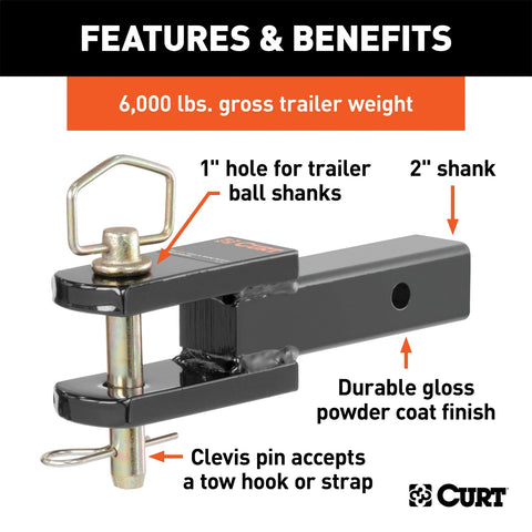 CURT Clevis Pin Ball Mount with 1in. Diameter Pin (2in. Shank; 6;000 lbs.)