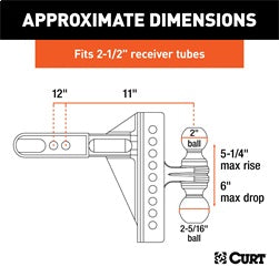CURT Adjustable Channel Mount with Dual Ball (2-1/2in. Shank; 20;000 lbs.; 6in. Drop)