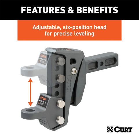 CURT Rebellion XD Adjustable Cushion Hitch Ball Mount (2in. Shank; 15;000 lbs.)