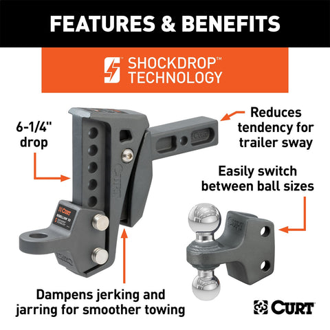 CURT Rebellion XD Adjustable Cushion Hitch with Dual Ball (2in. Shank; 15;000 lbs.)