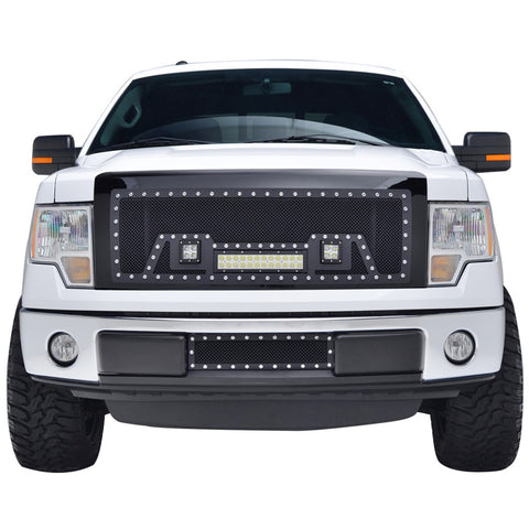 Paramount Automotive Evolution Mesh Grille; Stainless Steel; w/3 LED Lights; Black;