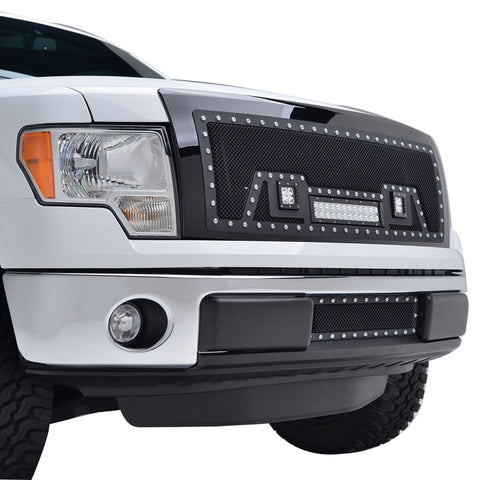 Paramount Automotive Evolution Mesh Grille; Stainless Steel; w/3 LED Lights; Black;