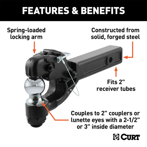 CURT Receiver-Mount Ball/Pintle Hitch (2in. Shank; 2in. Ball; 10;000 lbs.)