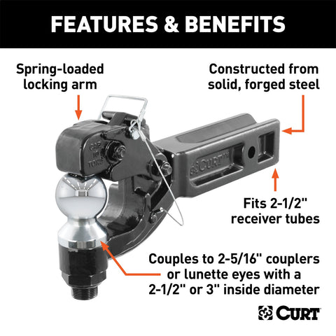 CURT Receiver-Mount Ball/Pintle Hitch (2-1/2in. Shank; 2-5/16in. Ball; 20;000 lbs.)