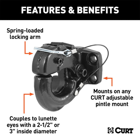 CURT Pintle Hook (30;000 lbs.; 2-1/2in. or 3in. Lunette Rings)