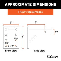 CURT Adjustable Pintle Mount (2in. Shank; 10;000 lbs.; 7in. High; 6in. Long)