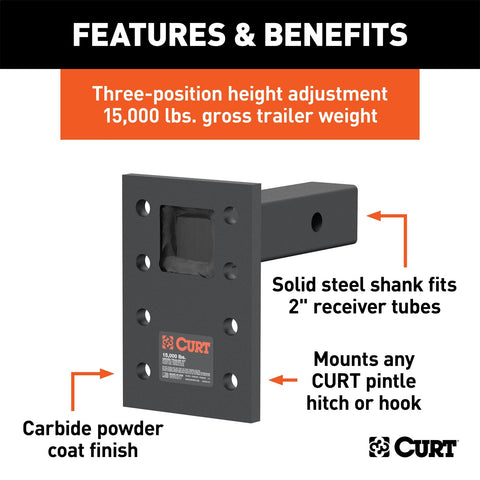 CURT Adjustable Pintle Mount (2in. Shank; 15;000 lbs.; 7in. High; 6in. Long)
