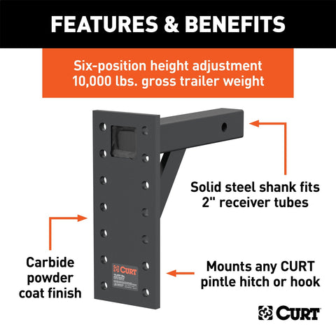 CURT Adjustable Pintle Mount (2in. Shank; 10;000 lbs.; 13in. High; 10in. Long)