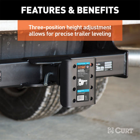 CURT Adjustable Pintle Mount (2in. Shank; 17;000 lbs.; 7-1/4in. High; 6in. Long)