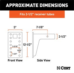 CURT Adjustable Pintle Mount (2-1/2in. Shank; 20;000 lbs.; 12-1/2in. High; 10-3/4in.