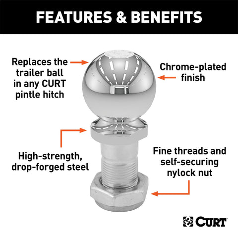 CURT Replacement 2-5/16in. Pintle Ball (16;000 lbs.; 1-1/4in. Shank)