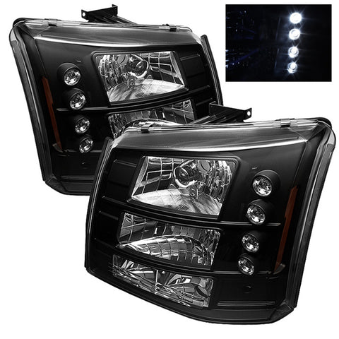Spyder Auto LED Crystal Headlights; 1 pc.; w/Bumper Lights; Pair; Black;