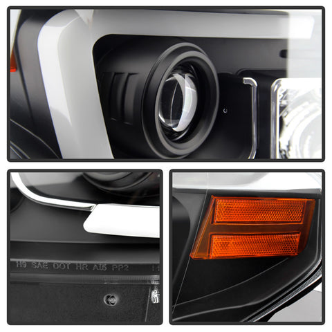 Spyder Auto Projector Headlights; Light Bar DRL; Black;