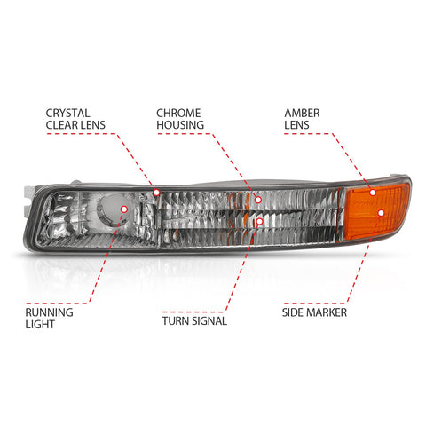 Anzo USA LED Parking Lights; Clear Lens; Chrome w/Amber; Pair;