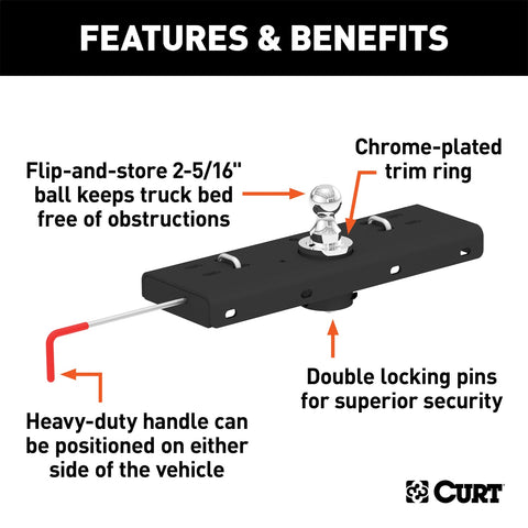 CURT Double Lock Gooseneck Hitch; 2-5/16in. Ball; 30K (Brackets Required)
