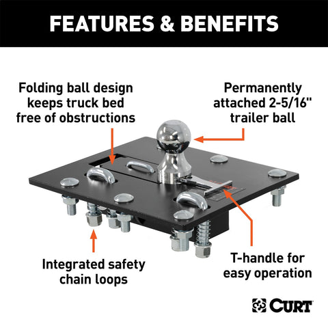 CURT CURT 61052 Over-Bed Folding Ball Gooseneck Hitch; 30;000 lbs; 2-5/16-Inch Ball
