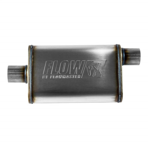 Flowmaster FlowFX Muffler; 2.5 Offset In/2.5 Center Out; Clamp On; 409 Stainless Steel;