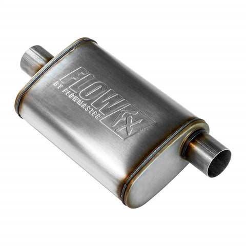 Flowmaster FlowFX Muffler; 2.5 Offset In/2.5 Center Out; Clamp On; 409 Stainless Steel;