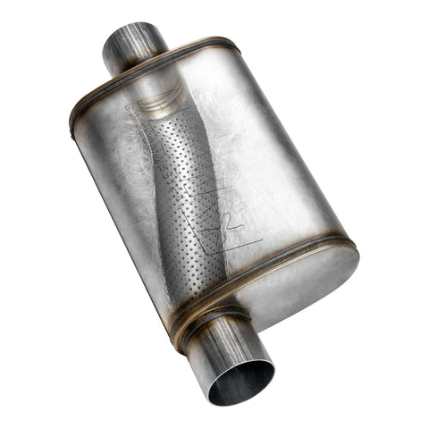 Flowmaster FlowFX Muffler; 2.5 Offset In/2.5 Center Out; Clamp On; 409 Stainless Steel;