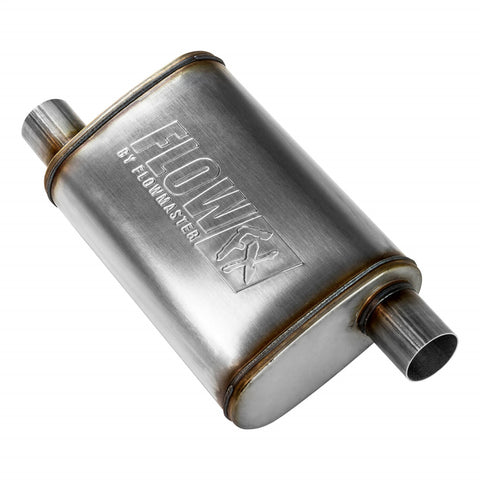 Flowmaster FlowFX Muffler; 2.25 Offset In/2.25 Offset Out; Clamp On; 409 Stainless Steel;