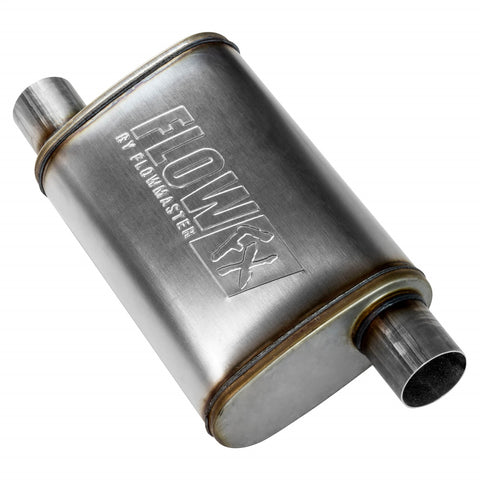 Flowmaster FlowFX Muffler; 2.5 Offset In/2.5 Offset Out; Clamp On; 409 Stainless Steel;