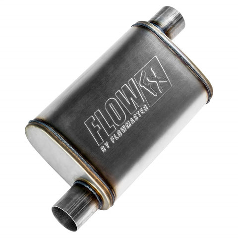 Flowmaster FlowFX Muffler; 2.5 Offset In/2.5 Offset Out; Clamp On; 409 Stainless Steel;