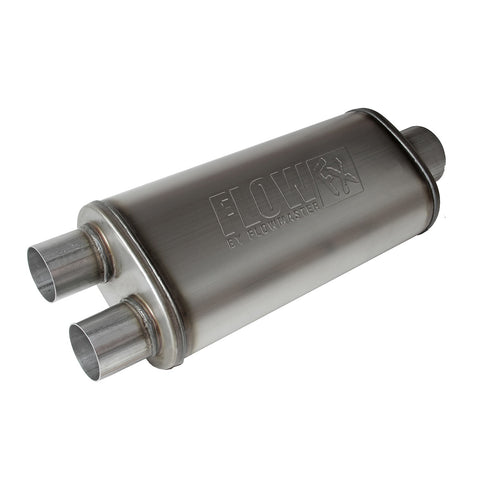 Flowmaster FlowFX Muffler; 3.5 in. Center Inlet/2.5 in. Dual Out; 409 Stainless Steel;