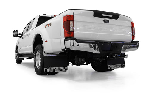 Putco Mud Skins Mud Flaps; Brushed Stainless; Features Hex Shield;