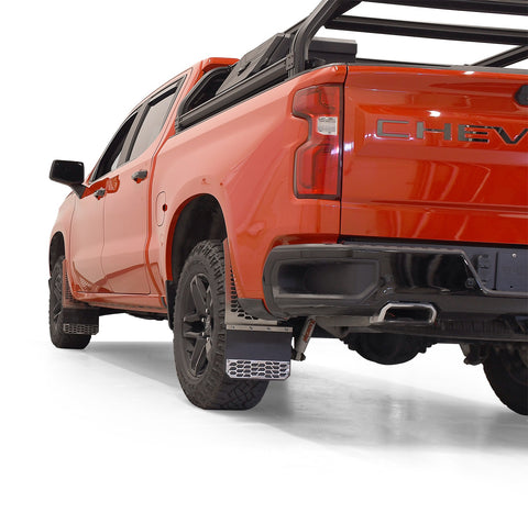 Putco Mud Skins Mud Flaps; Brushed Stainless; Features Hex Shield;