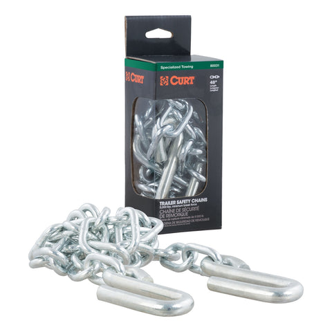 CURT 48in. Safety Chain with 2 S-Hooks (5;000 lbs; Clear Zinc; Packaged)