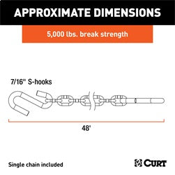 CURT 48in. Safety Chain with 2 S-Hooks (5;000 lbs; Clear Zinc; Packaged)