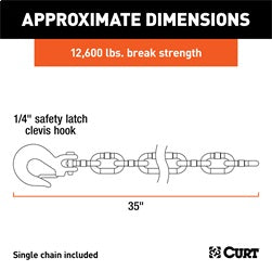 CURT 35in. Safety Chain with 1 Clevis Hook (12;600 lbs; Yellow Zinc)