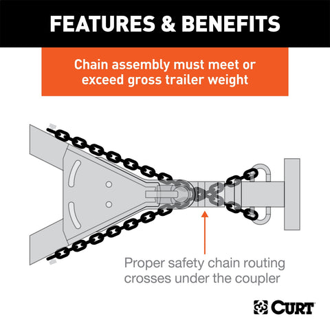 CURT 35in. Safety Chain with 1 Clevis Hook (12;600 lbs; Yellow Zinc)