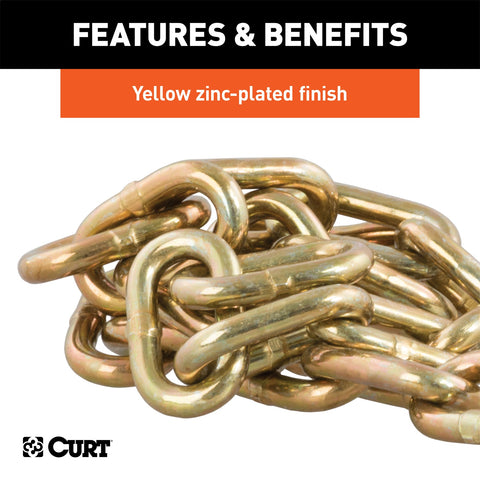 CURT 35in. Safety Chain with 1 Clevis Hook (12;600 lbs; Yellow Zinc)