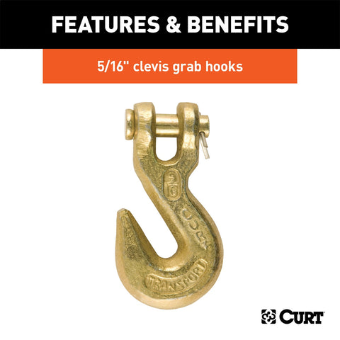 CURT 14ft. Transport Binder Safety Chain with 2 Clevis Hooks (18;800 lbs; Yellow Zinc