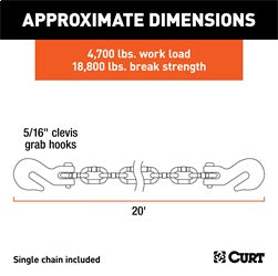 CURT 20ft. Transport Binder Safety Chain with 2 Clevis Hooks (18;800 lbs; Yellow Zinc