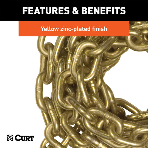 CURT 20ft. Transport Binder Safety Chain with 2 Clevis Hooks (18;800 lbs; Yellow Zinc