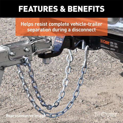 CURT 27in. Safety Chain with 1 Snap Hook (5;000 lbs; Clear Zinc)