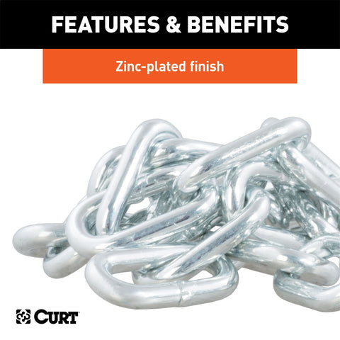 CURT 27in. Safety Chain with 1 Snap Hook (5;000 lbs; Clear Zinc)