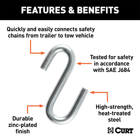 CURT CURT 81260 3/8-Inch Certified Trailer Safety Chain S-Hook; 2;000 lbs